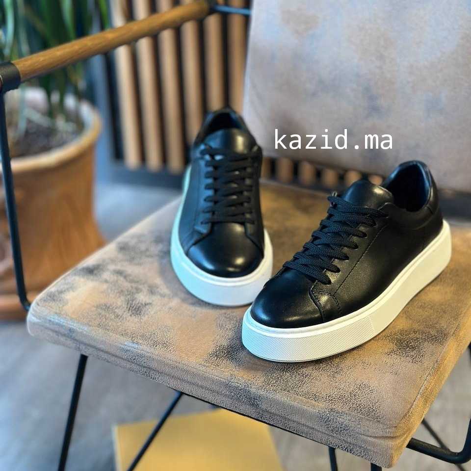 0222 Chaussure Sneaker Homme en cuir  noir/blanc