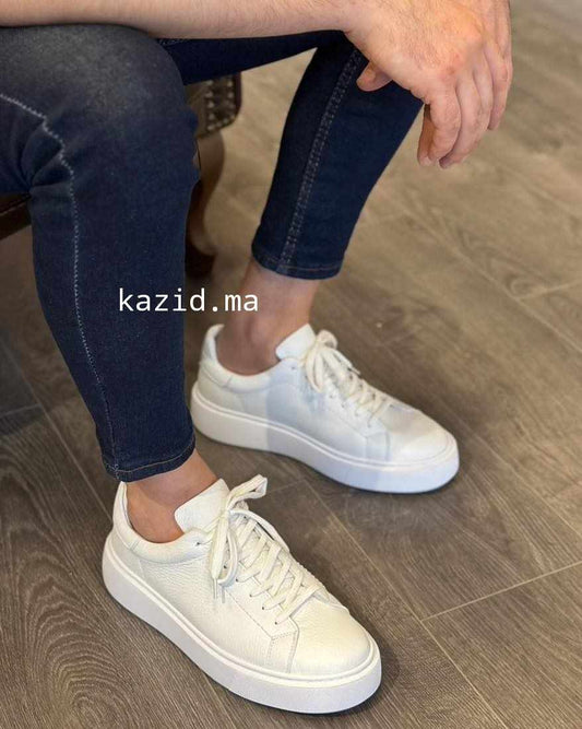 0222 Chaussure Sneaker Homme en cuir  blanc