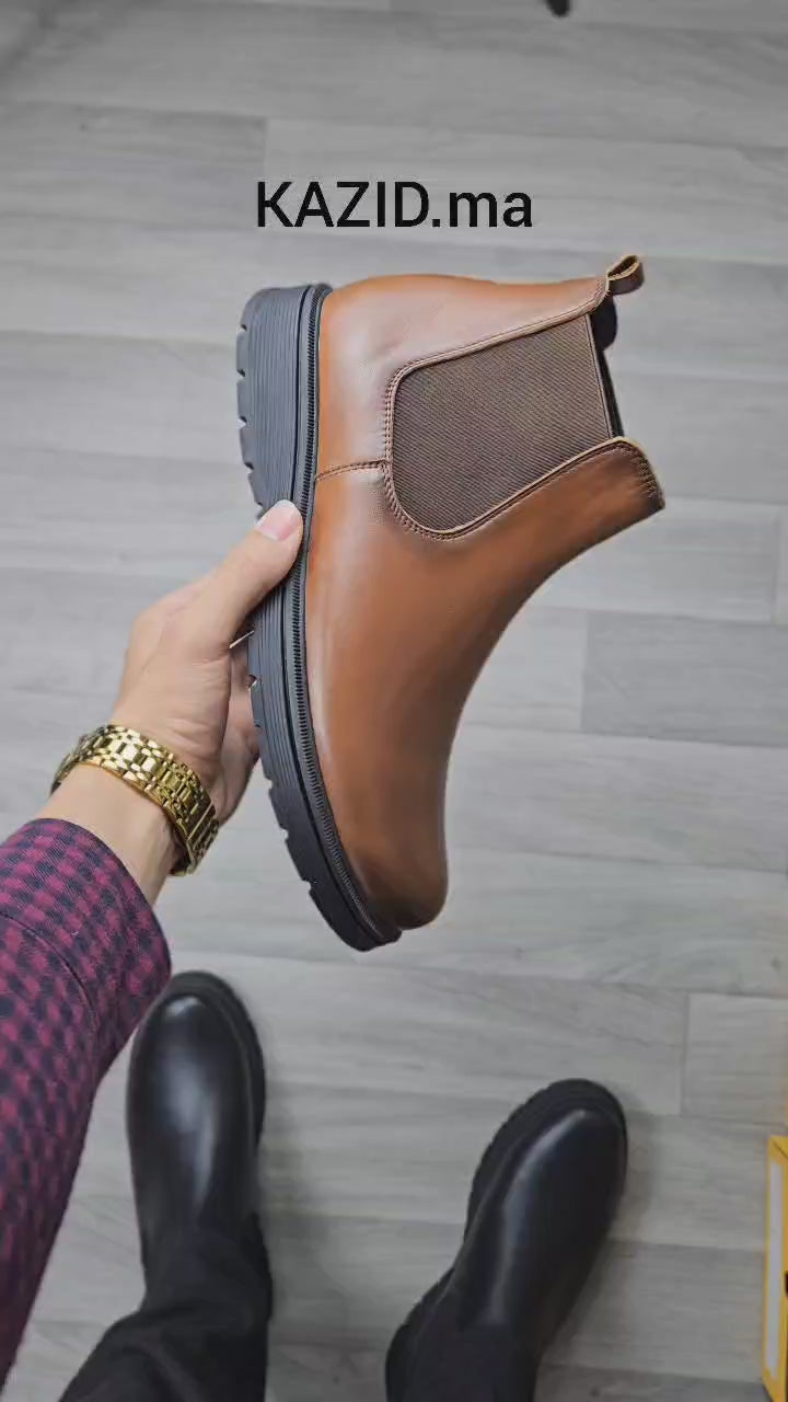 0301  bottine en cuir homme noir/marron