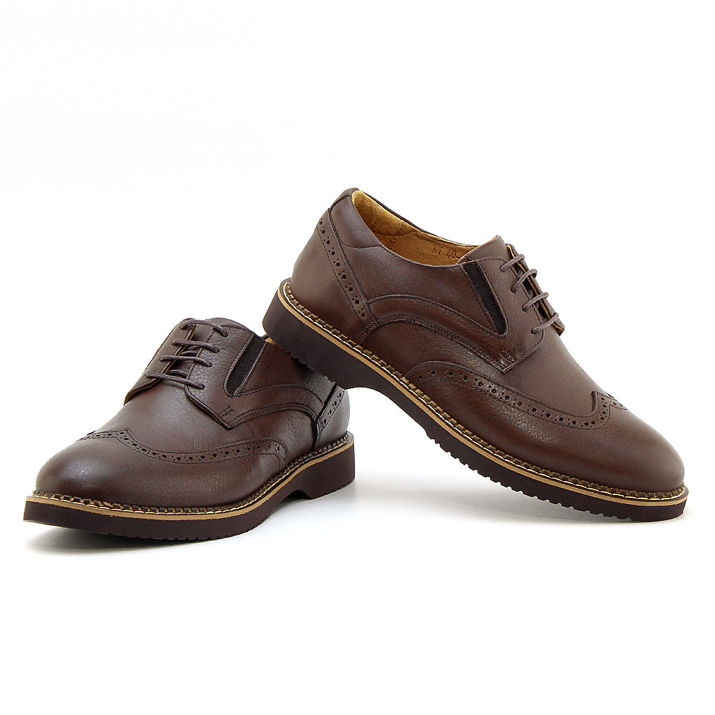 0127 chaussure confort en cuir noir et marron