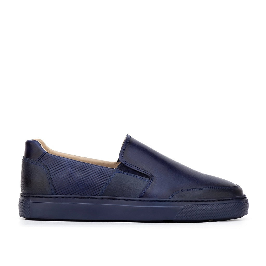 0144 Chaussure Sneaker Homme en cuir bleumarin