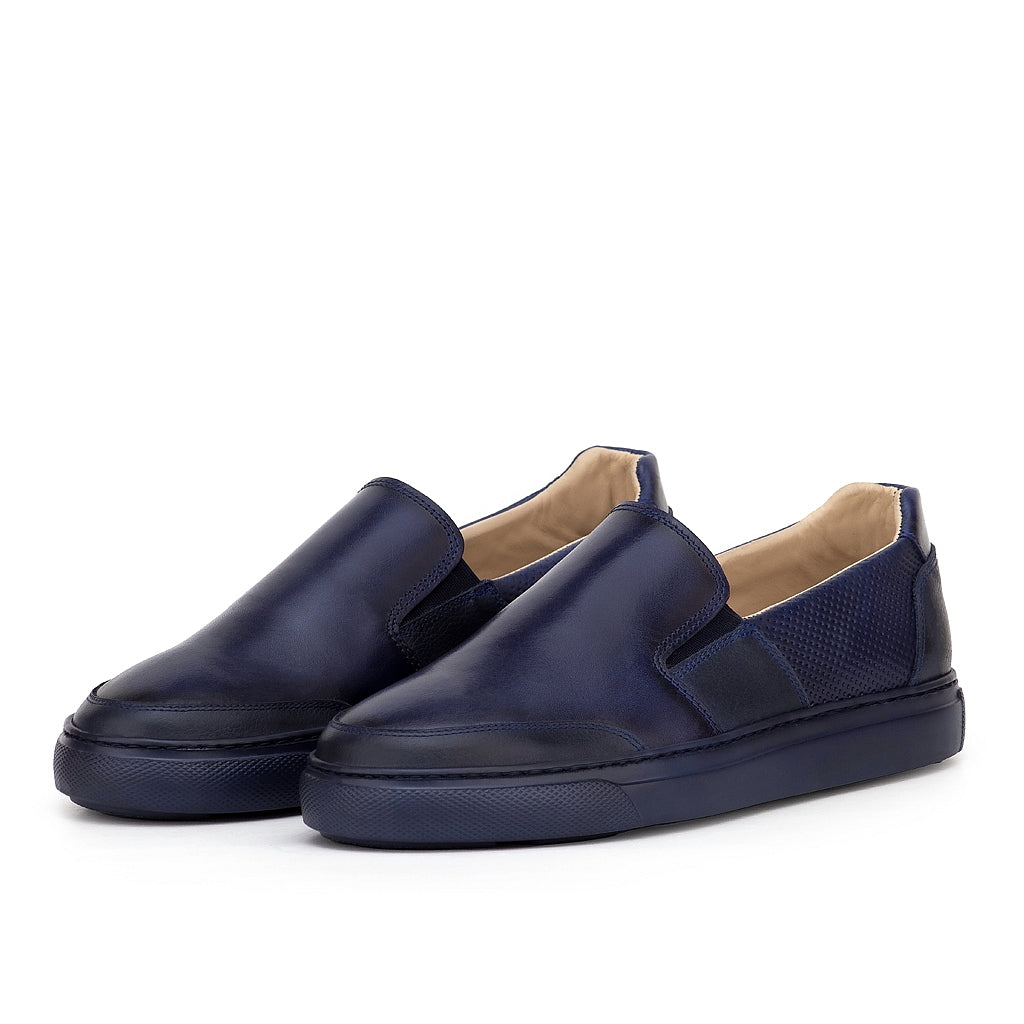 0144 Chaussure Sneaker Homme en cuir bleumarin