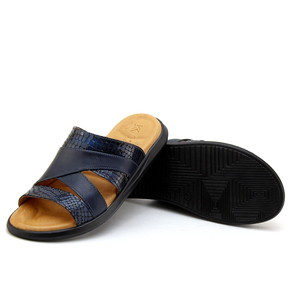 043 sandale confort en cuir homme bleu