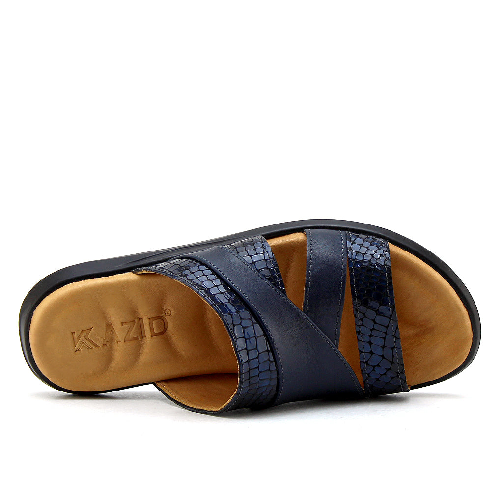 043 sandale confort en cuir homme bleu