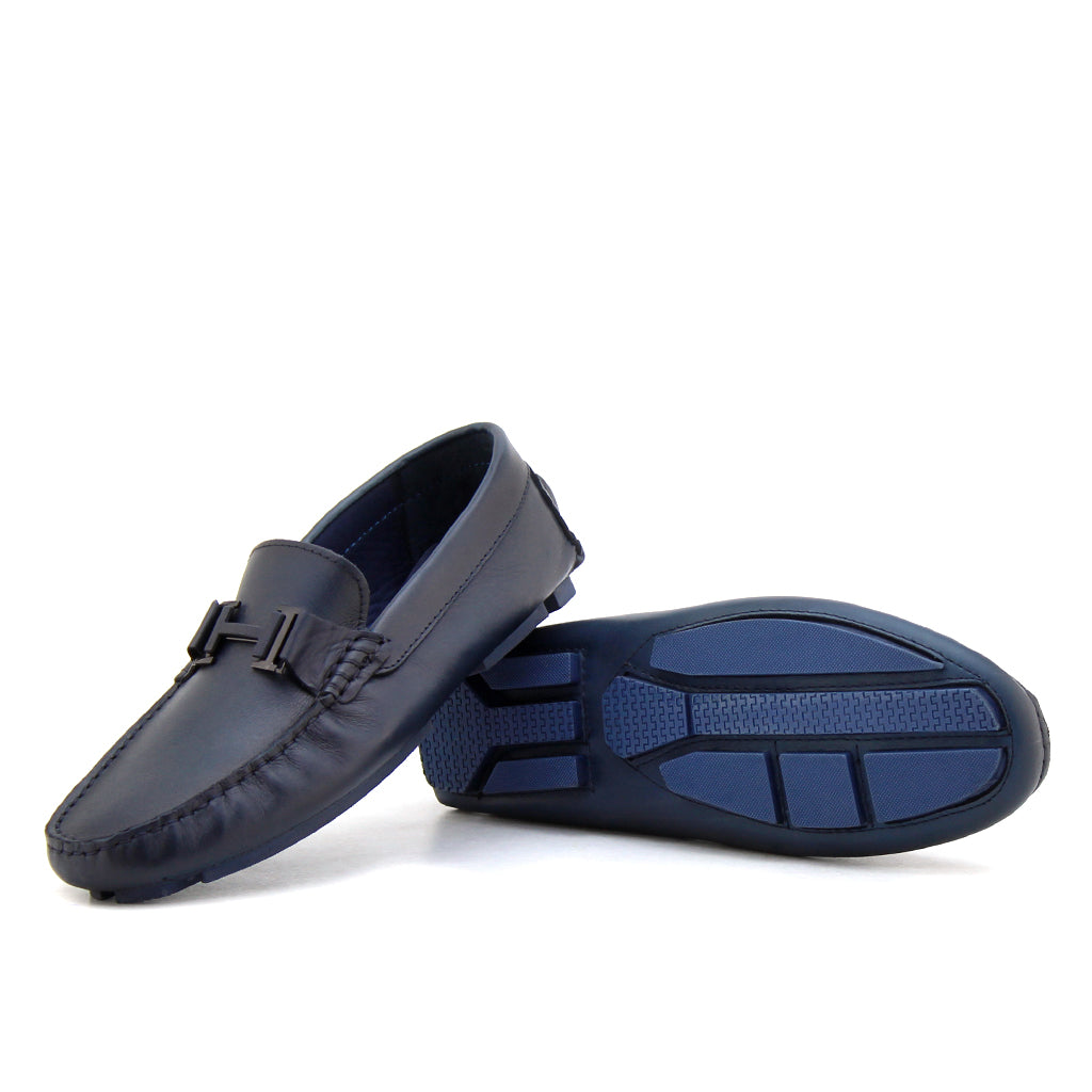 071 Chaussures Homme Mocassins sports en cuir bleu