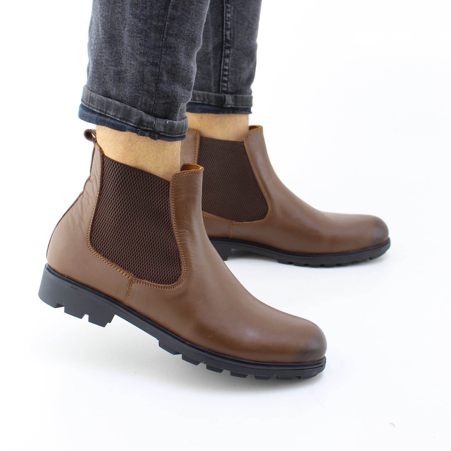 0300 bottine en cuir marron homme