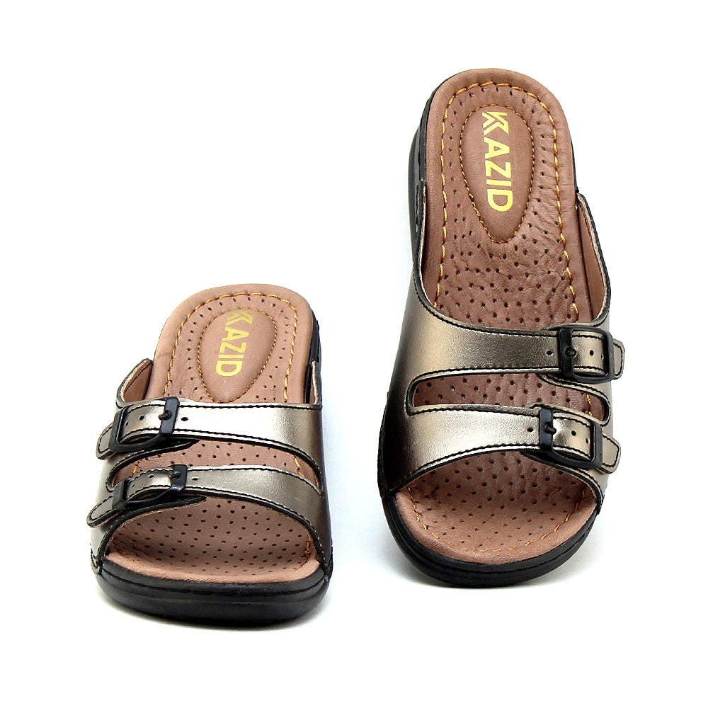 039 sandale confort en cuir femme nickel