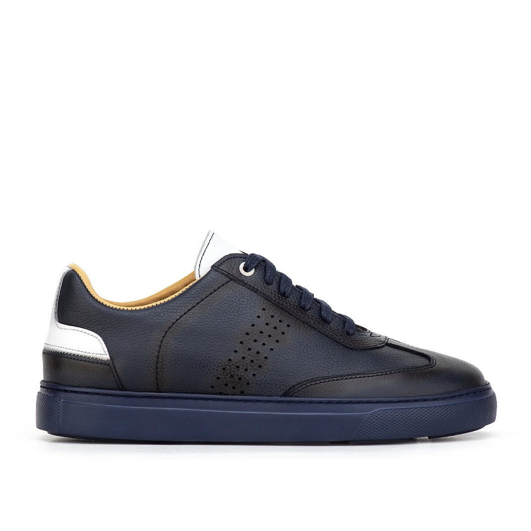 0113 Chaussure Sneaker Homme en cuir bleumarin