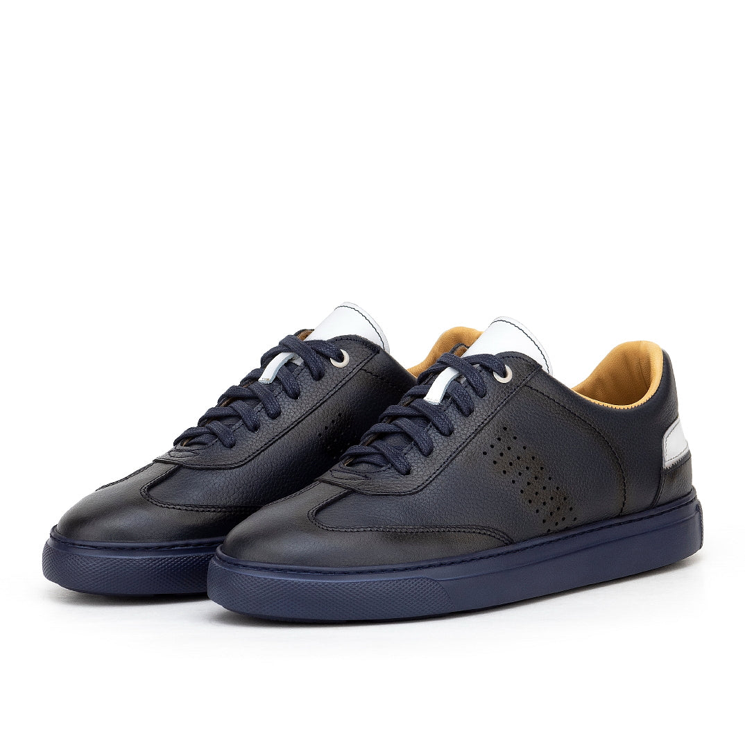 0113 Chaussure Sneaker Homme en cuir bleumarin