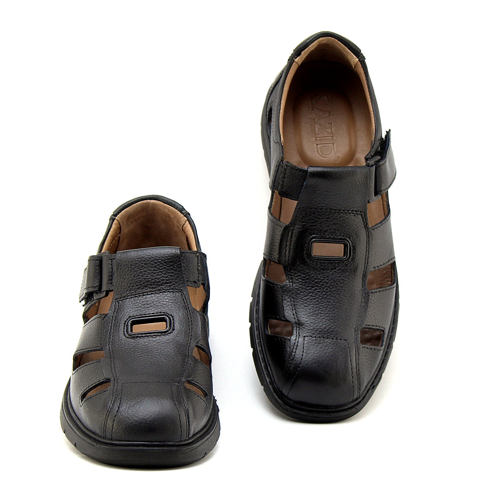0205 sandale confort en cuir homme noir
