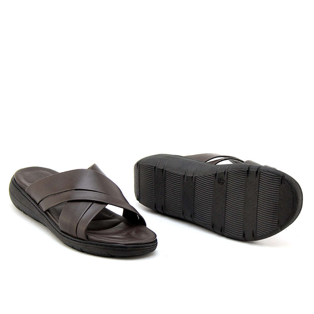 0204 sandale confort en cuir homme noir marron