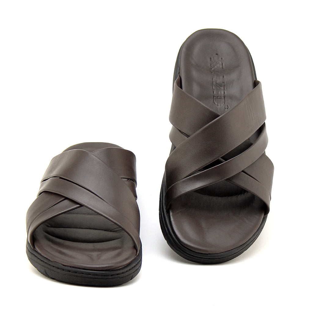 0204 sandale confort en cuir homme noir marron