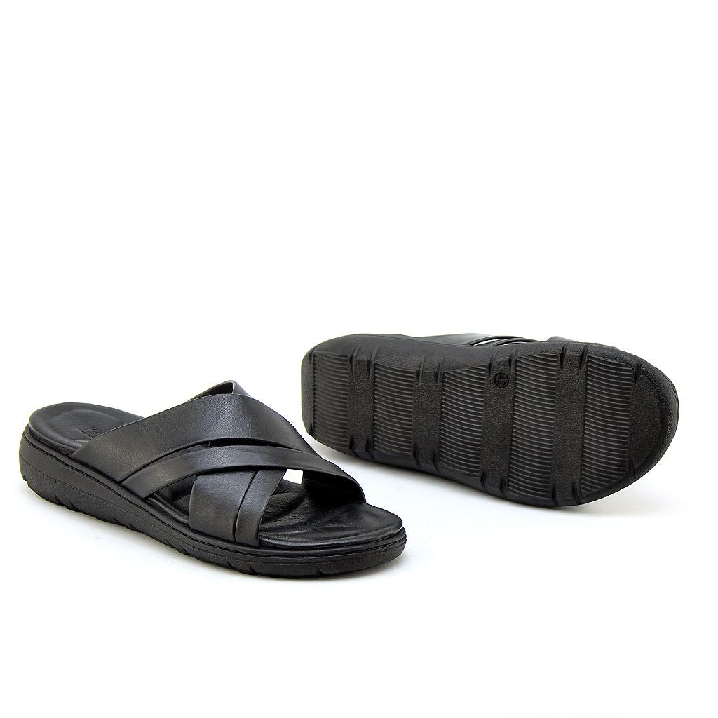 0204 sandale confort en cuir homme noir