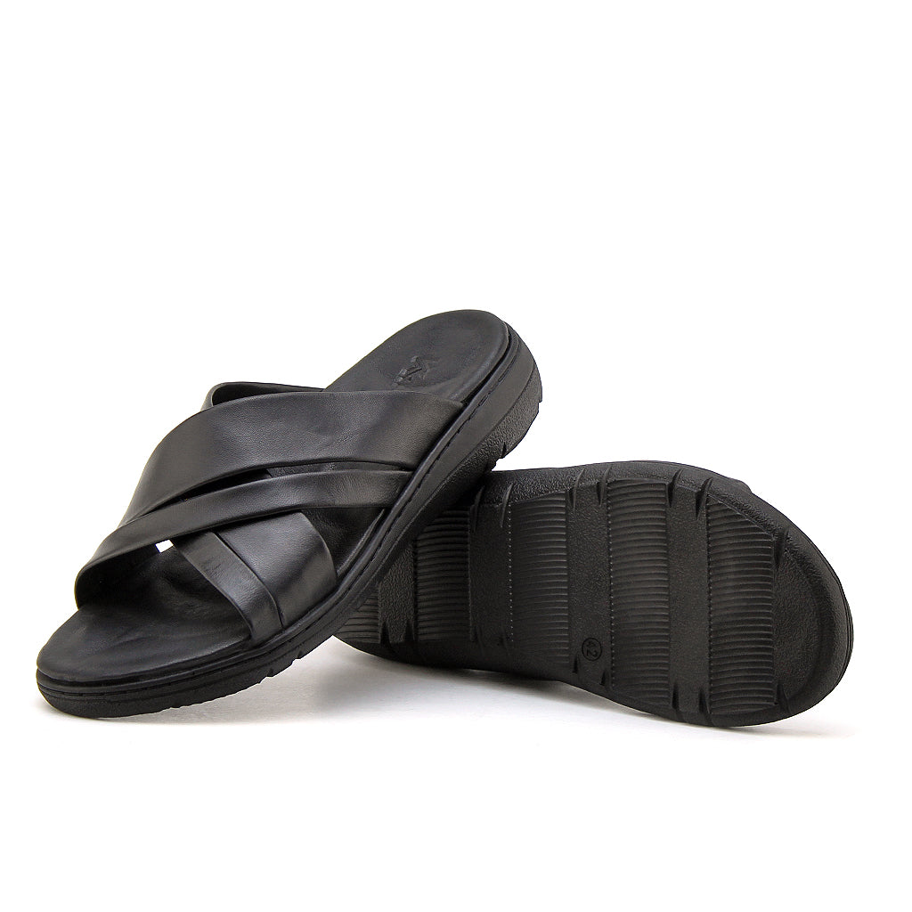 0204 sandale confort en cuir homme noir