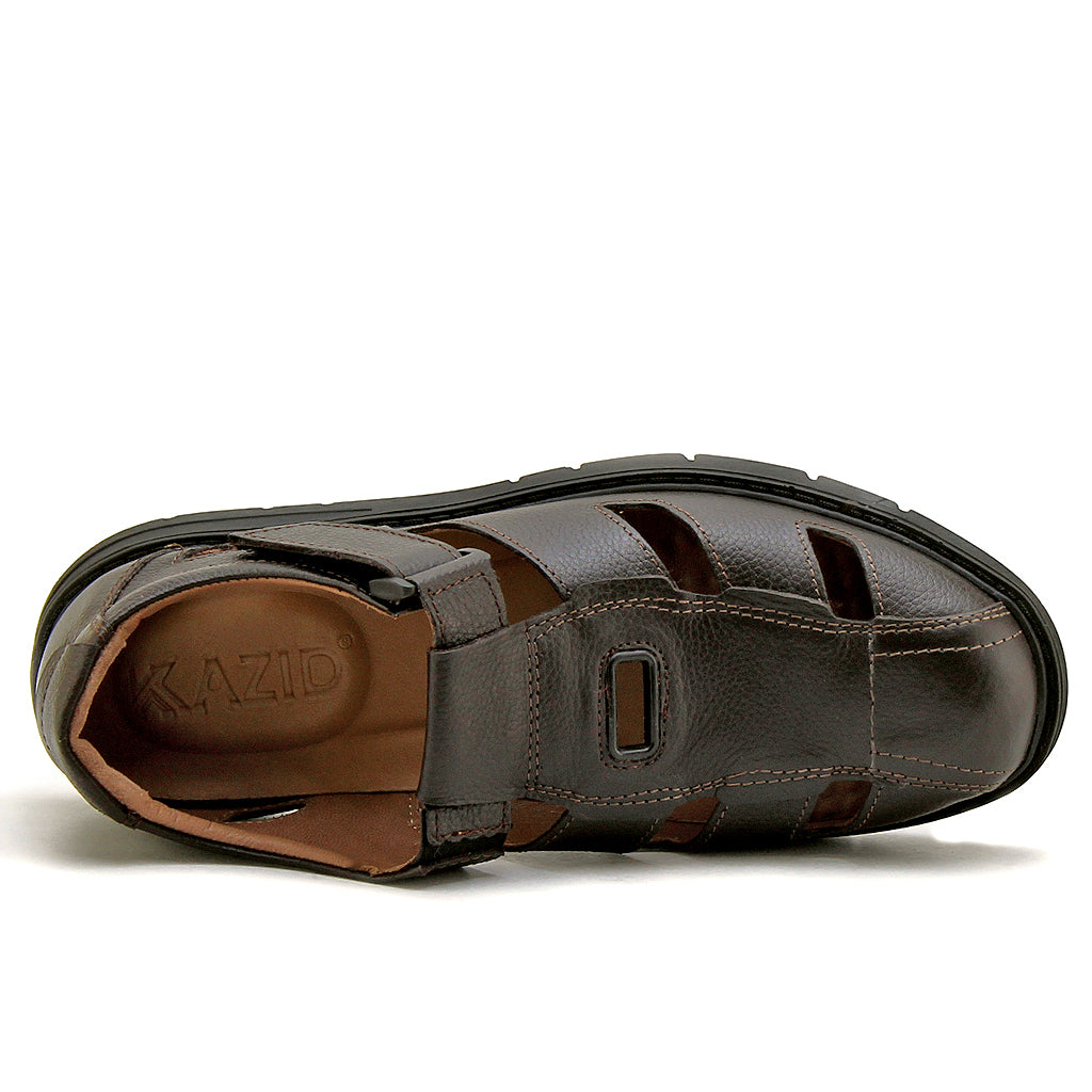 0205 sandale confort en cuir homme marron fonce